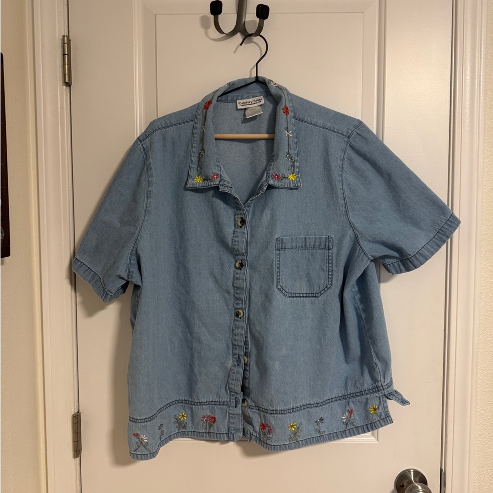 Embroidered Denim/Cotton Shirt